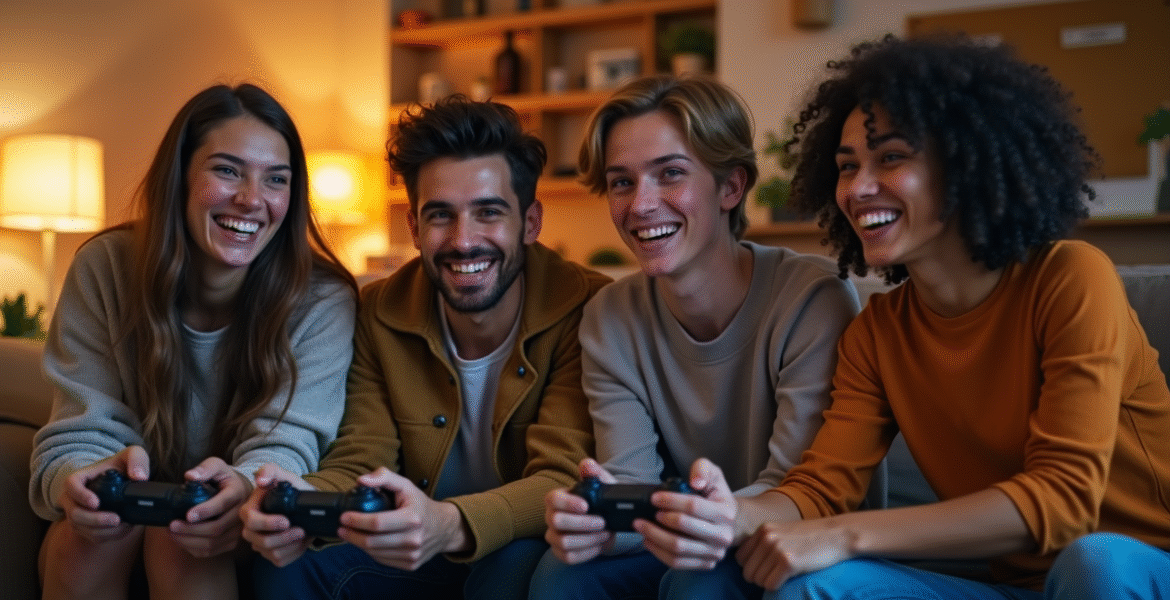 Sekelompok teman bermain game kooperatif bersama