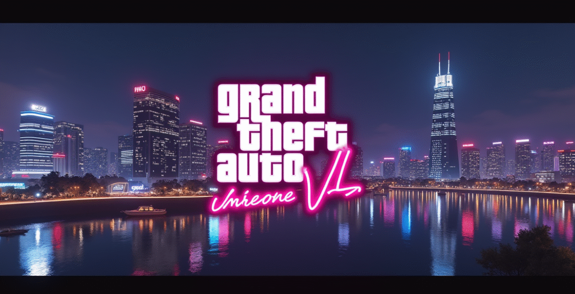Logo Grand Theft Auto VI di tengah kota Vice City