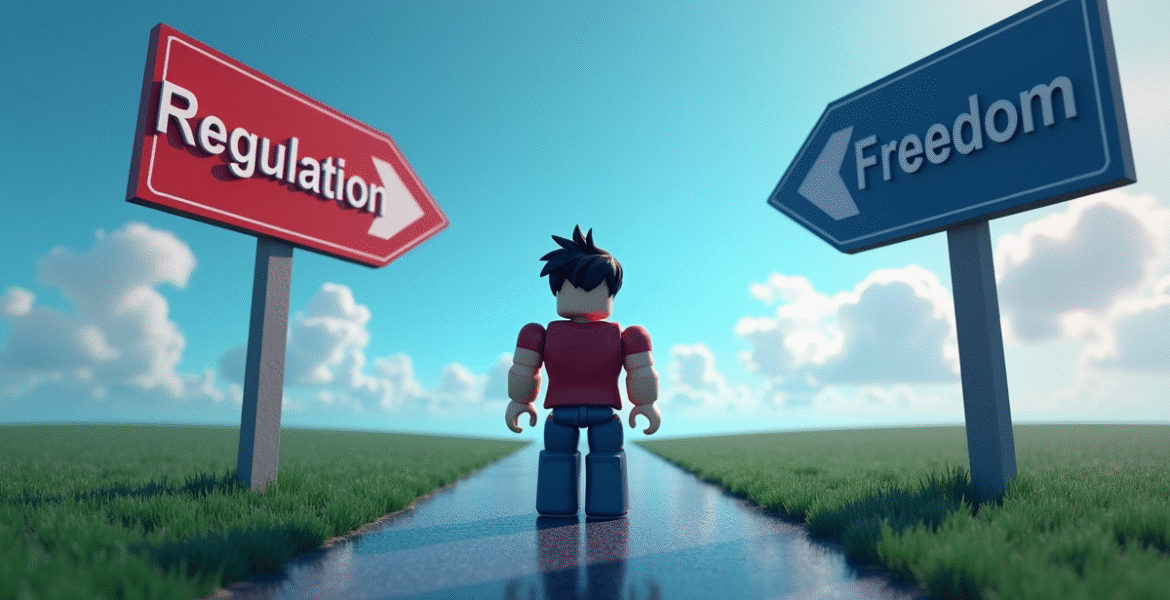 Gambar konseptual kontroversi larangan Roblox Mendikdasmen